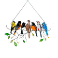 Solglassfanger med 7 fugler i flere farger, 20.5 × 10.5 cm, stil som farget glass