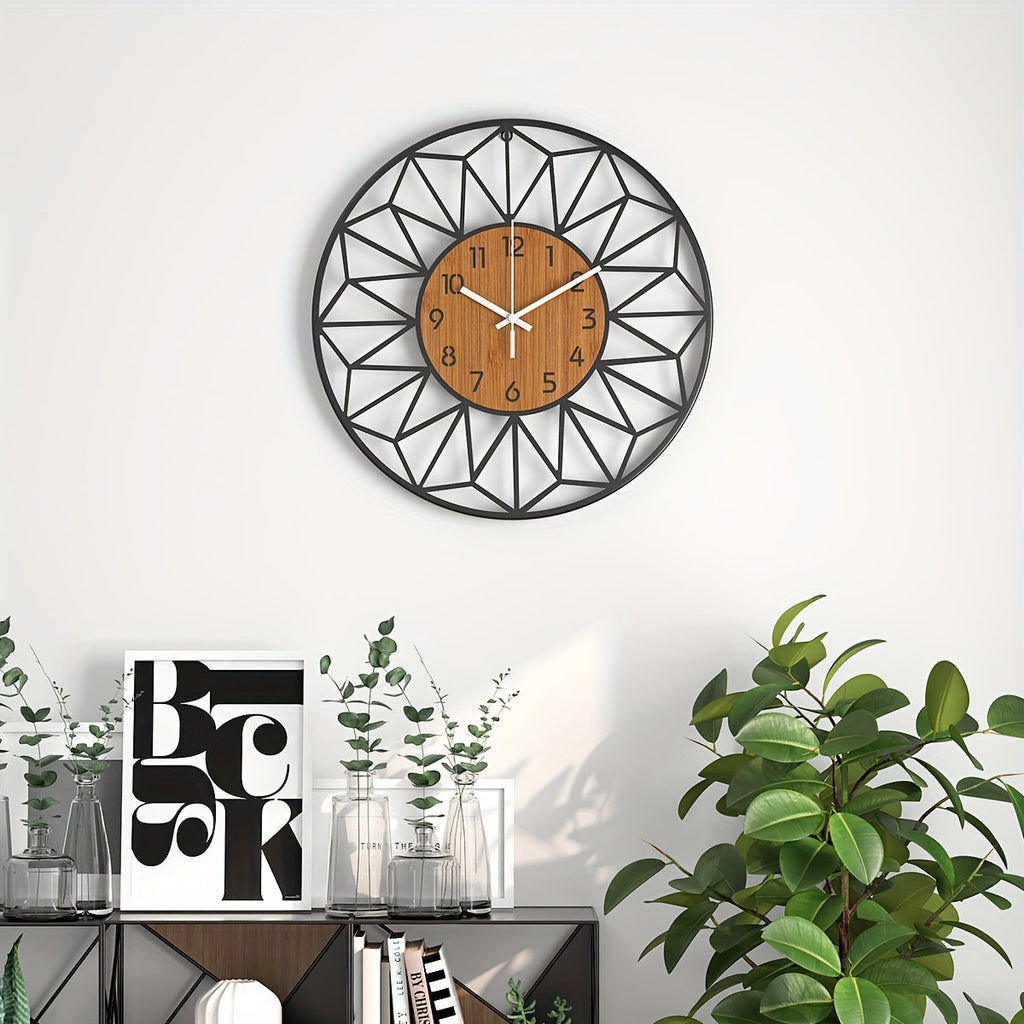 Modern Metal Wall Clock | Wood Grain Centre Design | Wildoxy