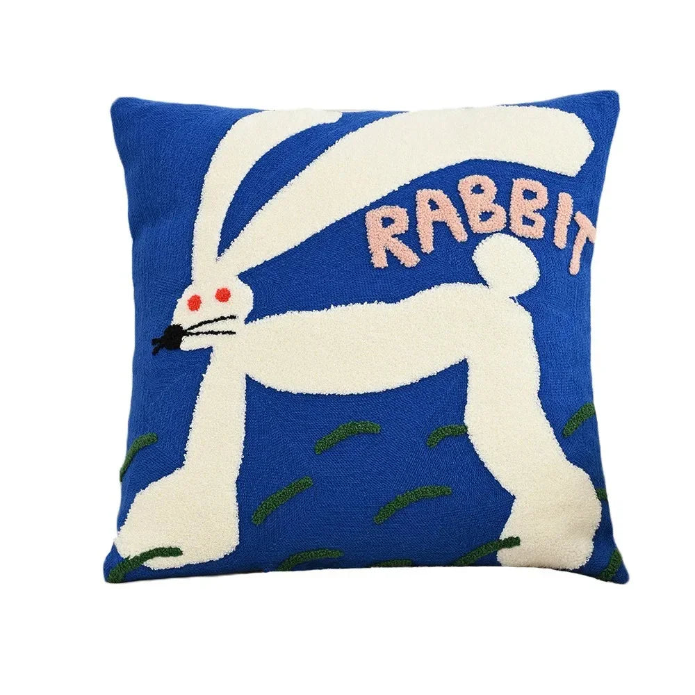 Față de pernă scandinavă cu broderie cu animale, 45x45, poliester și bumbac
