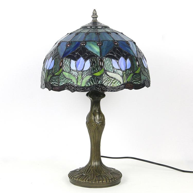 Tiffany-Tischlampe aus Buntglas - 45cm E26, Glas und Metall