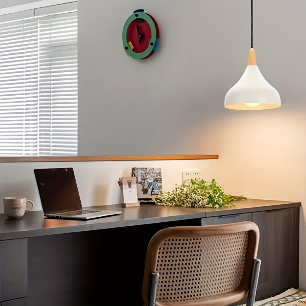 Modern Teardrop Pendant Light | Metal & Wood Hanging Lamp | Wildoxy