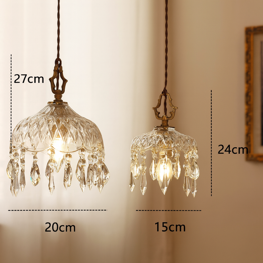Vintage Copper Crystal Pendant Light E14 LED - Wildoxy