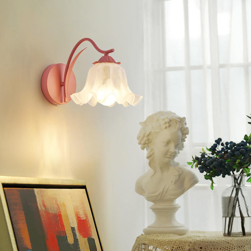 Marcoe French Country Flower Wall Lamp — White Acrylic Shade Trim