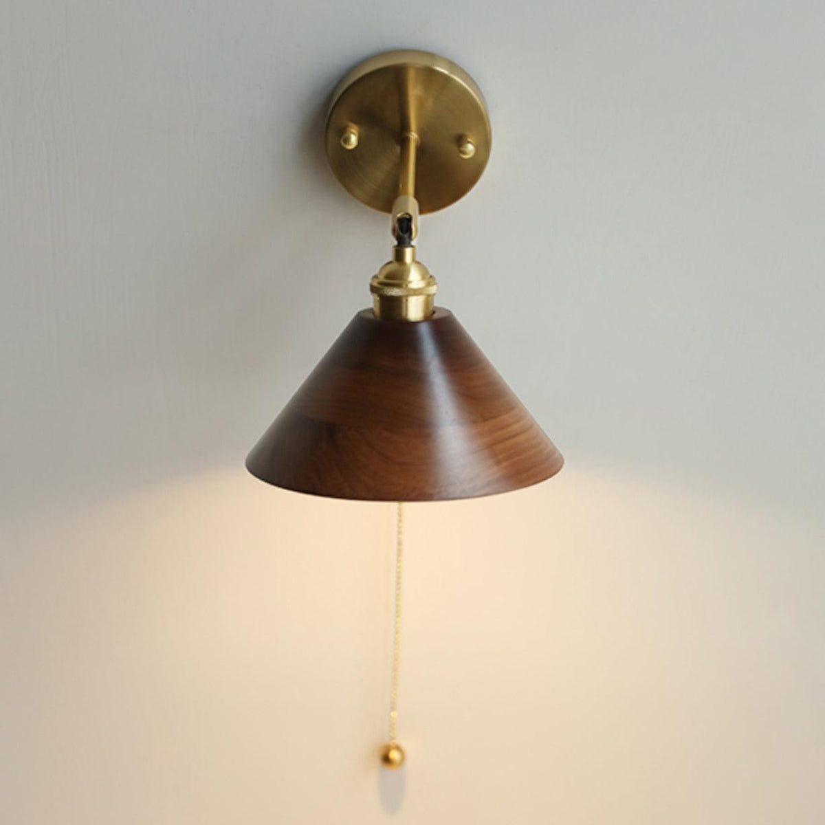 1-Light Brass Wall Sconce — Wooden Dome Shade