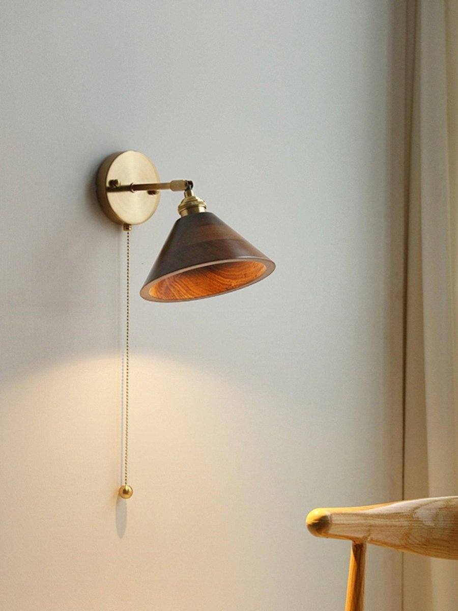 1-Light Brass Wall Sconce — Wooden Dome Shade
