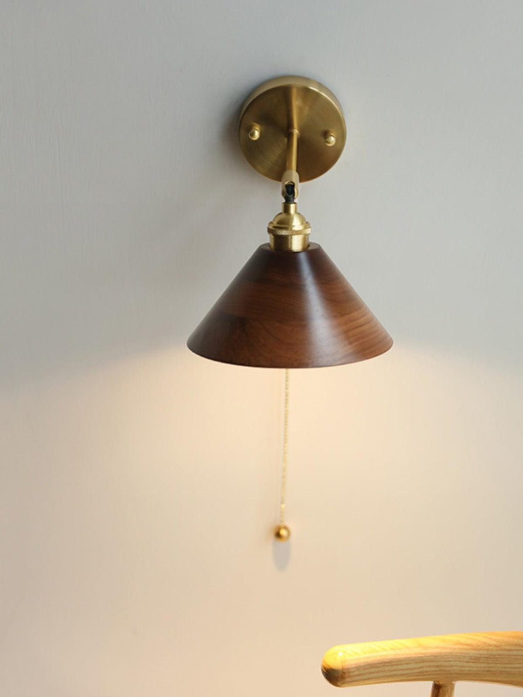 1-Light Brass Wall Sconce — Wooden Dome Shade
