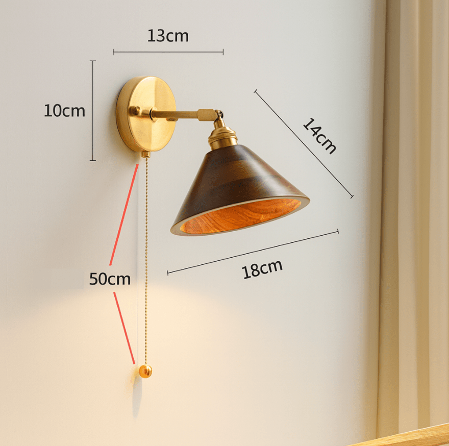 1-Light Brass Wall Sconce — Wooden Dome Shade