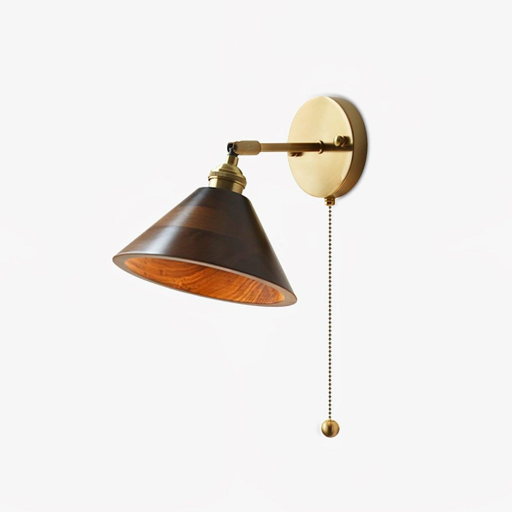 1-Light Brass Wall Sconce — Wooden Dome Shade