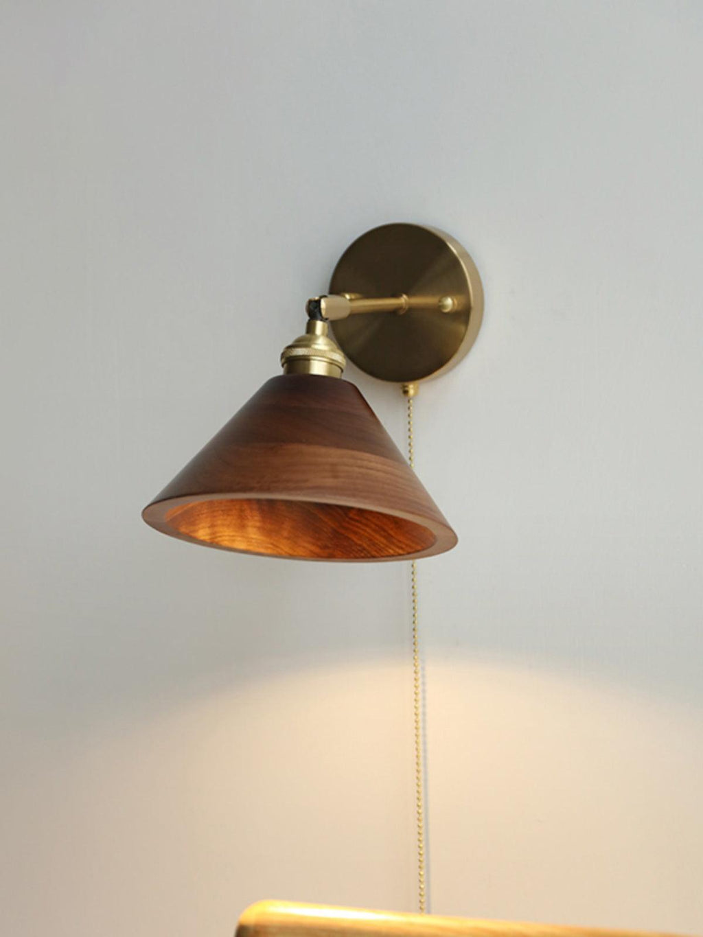 1-Light Brass Wall Sconce — Wooden Dome Shade