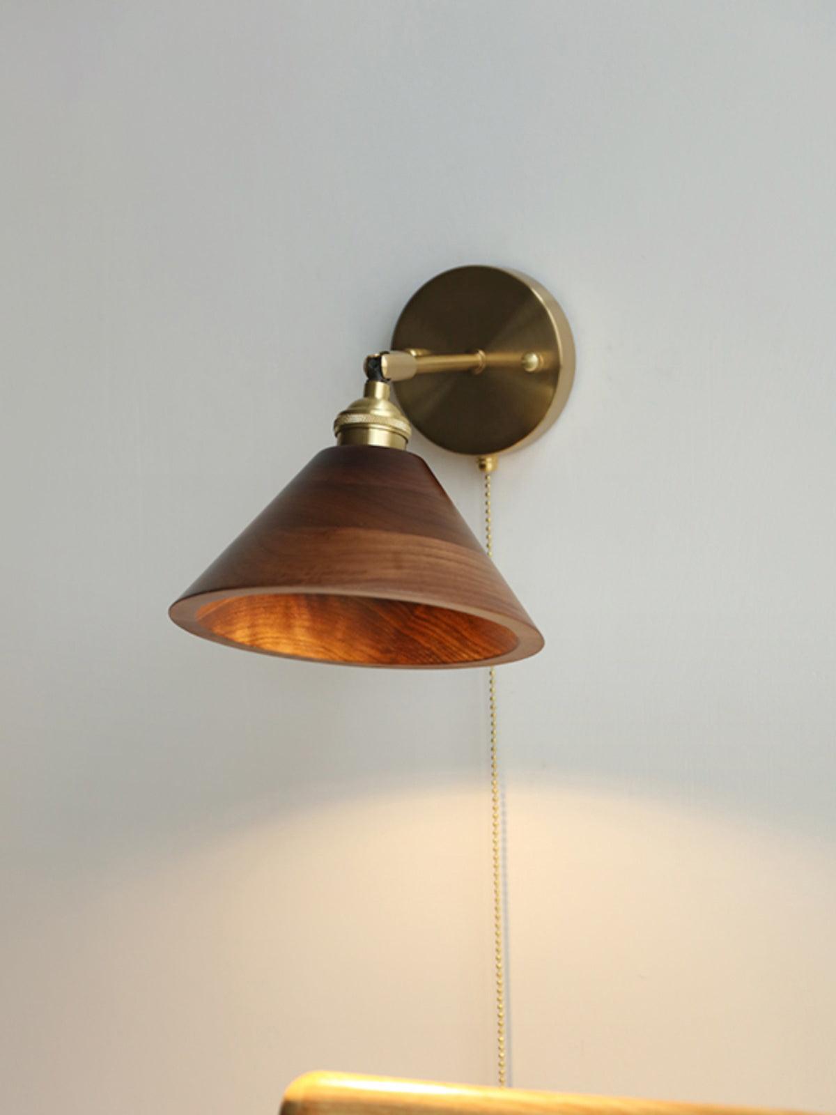 1-Light Brass Wall Sconce — Wooden Dome Shade