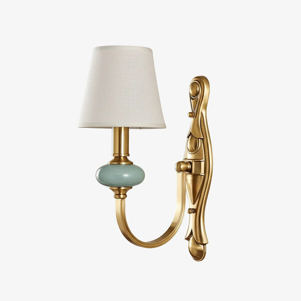 Keramische wandlamp met stoffen kap, 1 of 2 E27-lampen