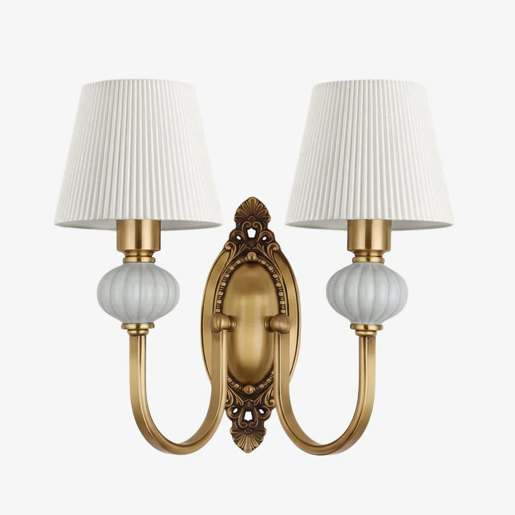 Keramische wandlamp met stoffen kap, 1 of 2 E27-lampen