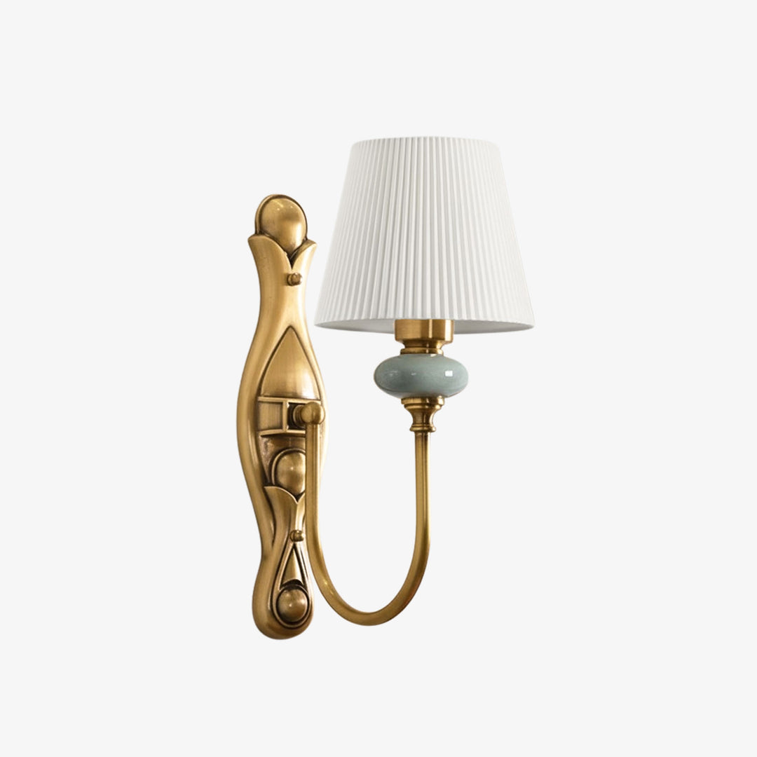 Keramische wandlamp met stoffen kap, 1 of 2 E27-lampen