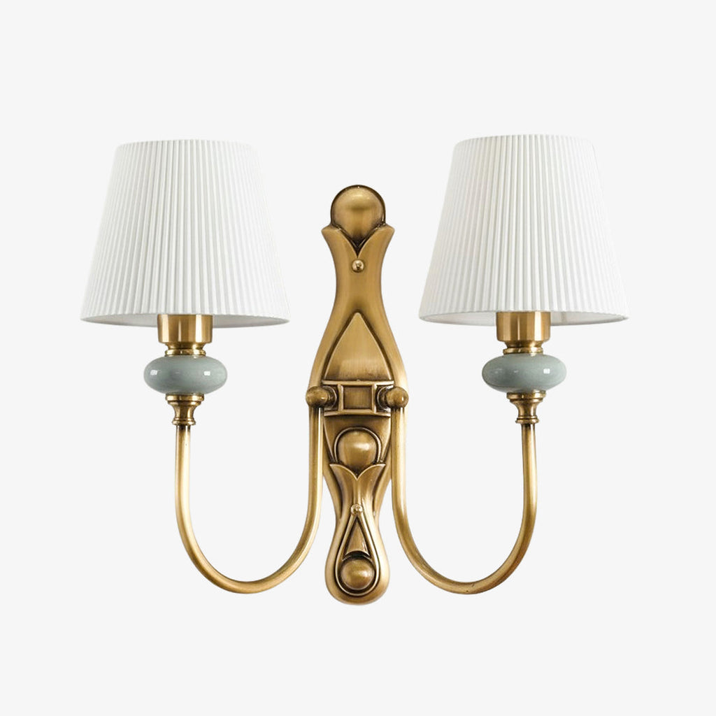 Keramische wandlamp met stoffen kap, 1 of 2 E27-lampen