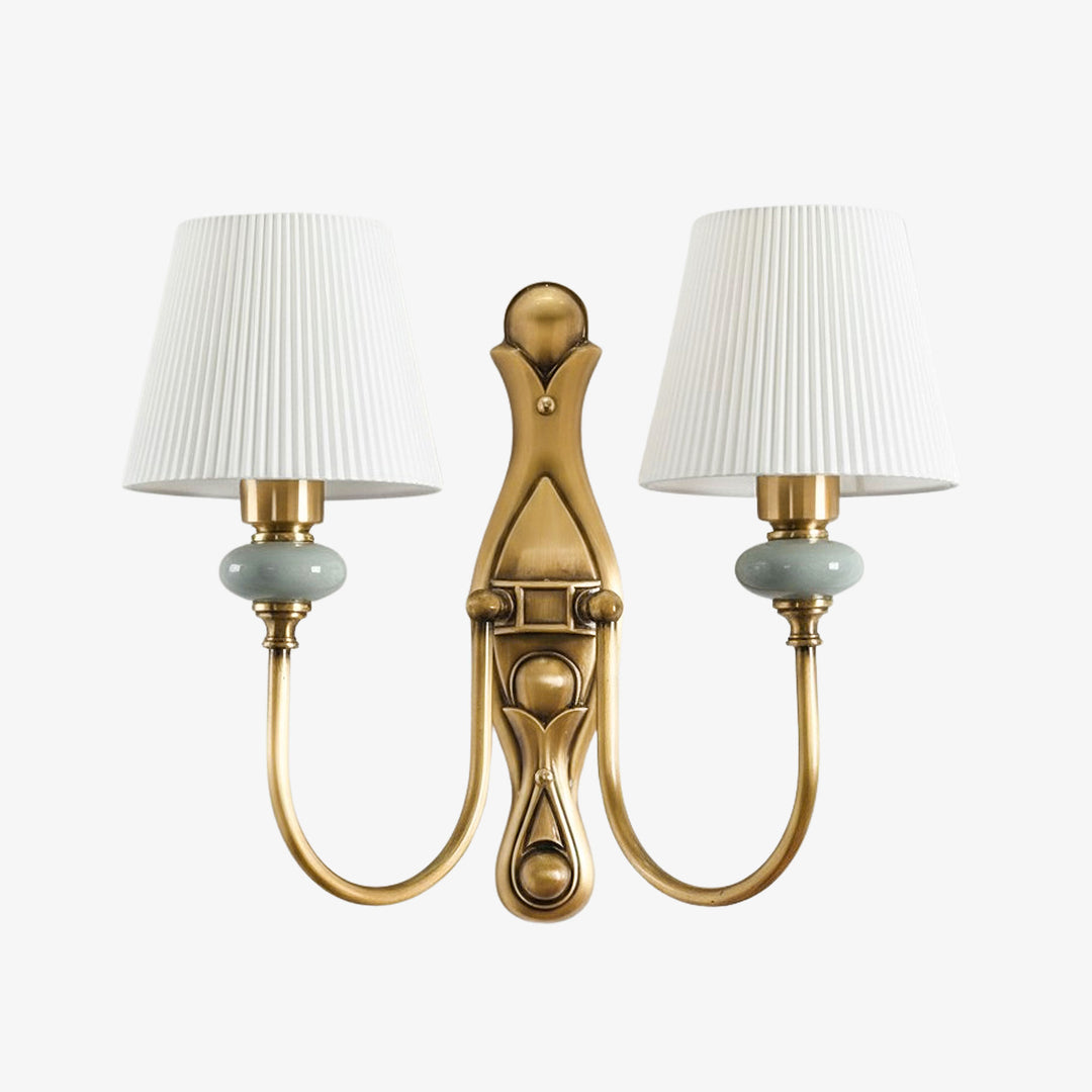 Keramische wandlamp met stoffen kap, 1 of 2 E27-lampen