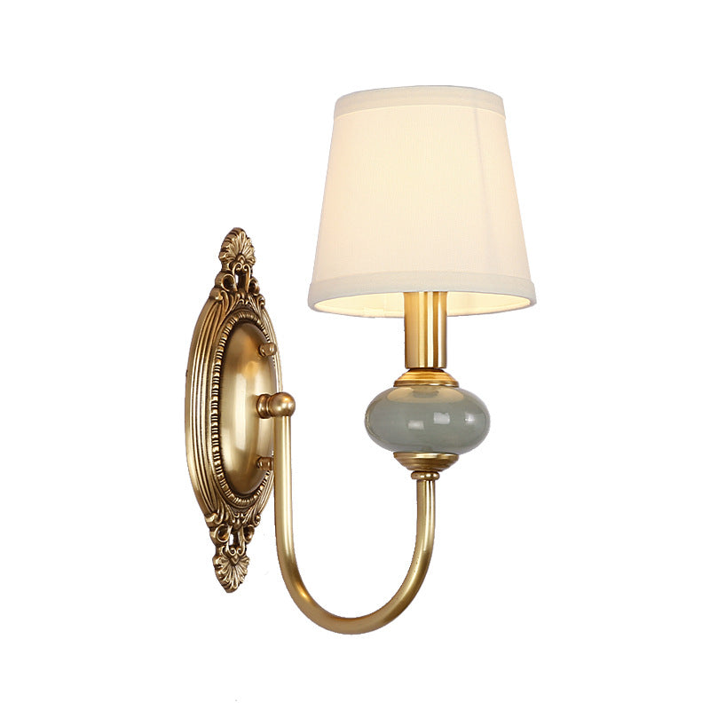 Keramische wandlamp met stoffen kap, 1 of 2 E27-lampen