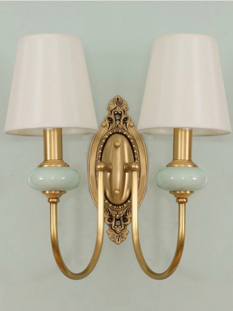 Keramische wandlamp met stoffen kap, 1 of 2 E27-lampen