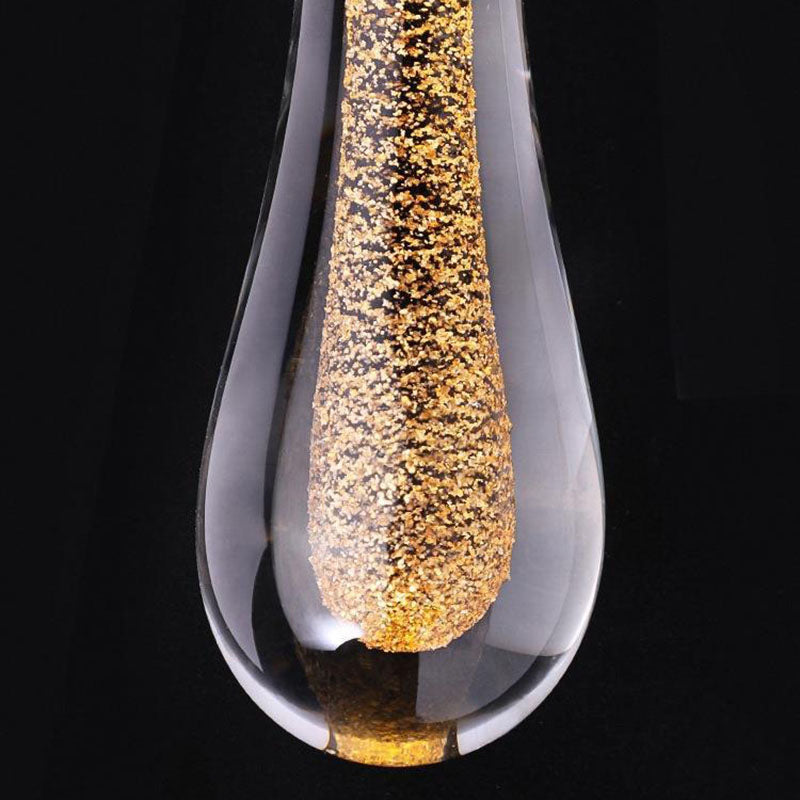 Pendellampa i glas — armatur i guldfärgad metall, integrerad LED
