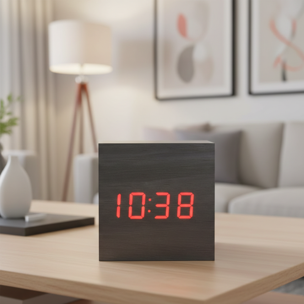 Reloj despertador LED cúbico - pantalla digital compacta, temporizador de mesita de noche