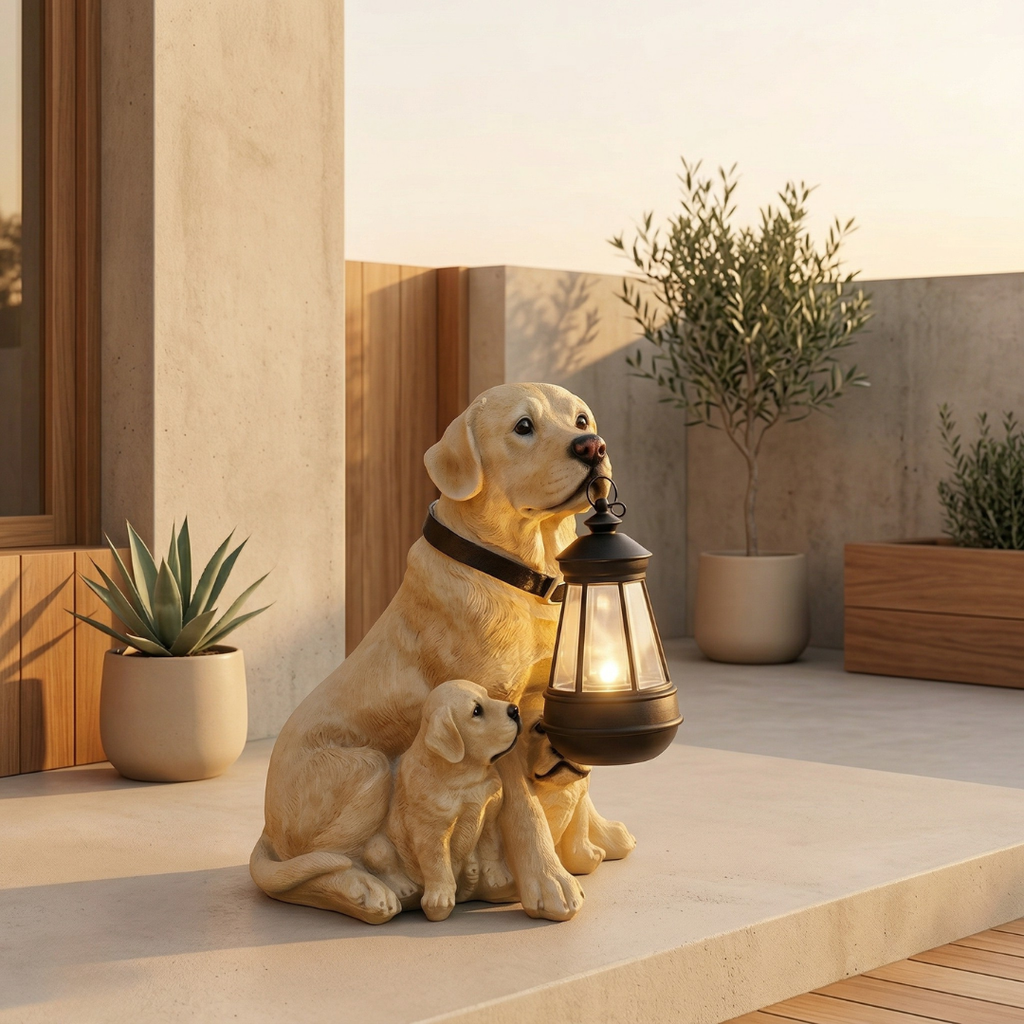 Decorazione da giardino a forma di cucciolo giocoso alimentata a energia solare — design con luce notturna