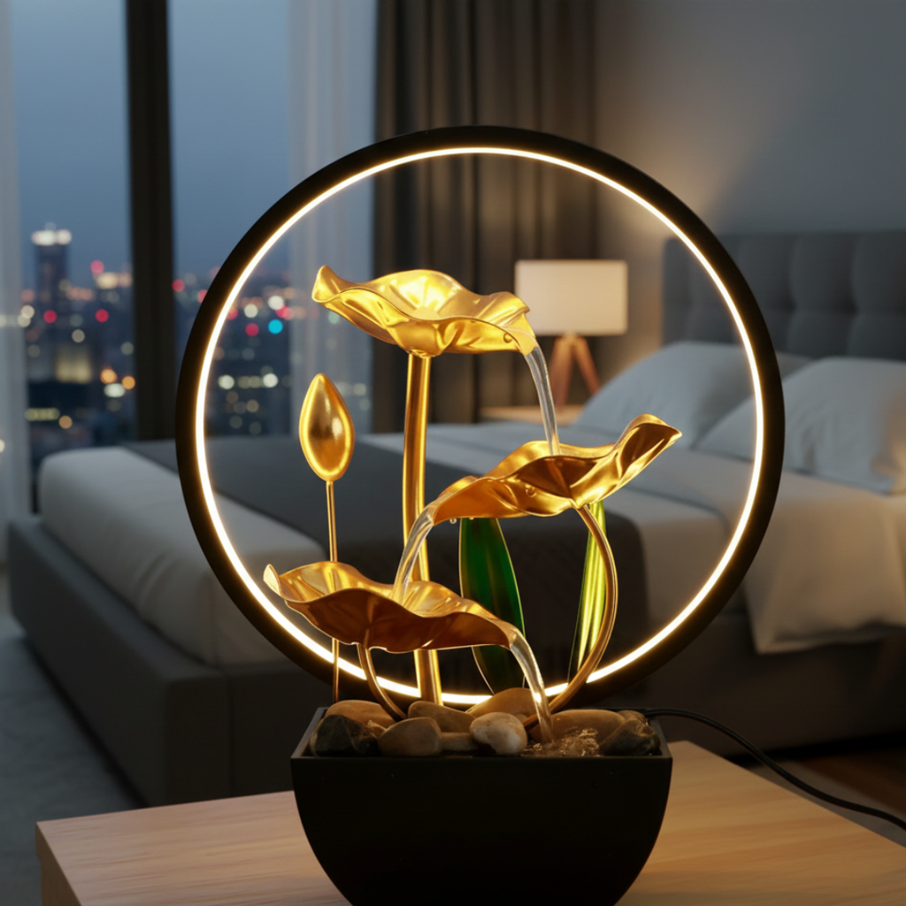 מזרקת LED שולחנית המופעלת באמצעות USB - מפל מים עדין, זוהר LED חמים