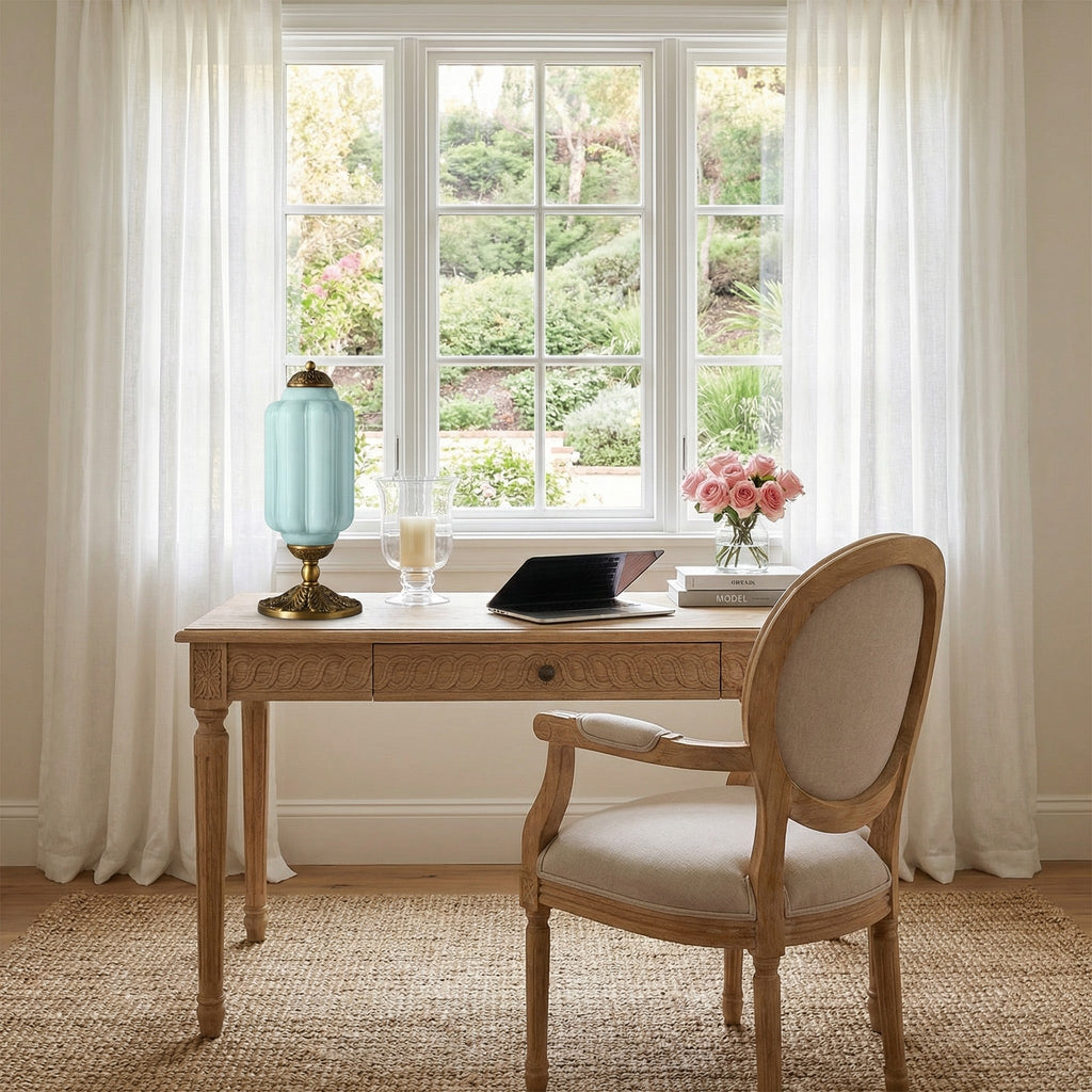 Retro Lamp — Cream-Colored Textured Glass, Brass/Black Frame