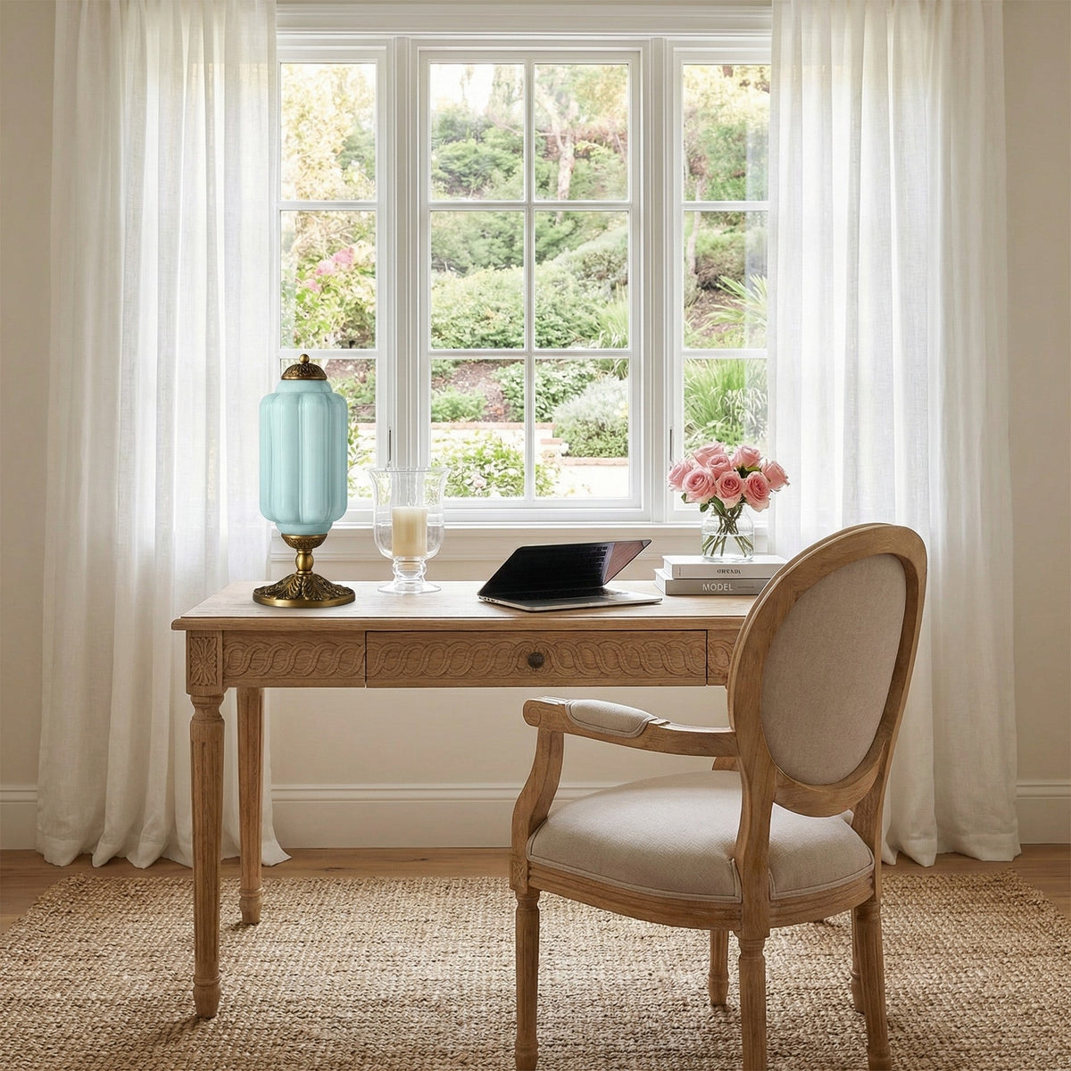 Retro Lamp — Cream-Colored Textured Glass, Brass/Black Frame
