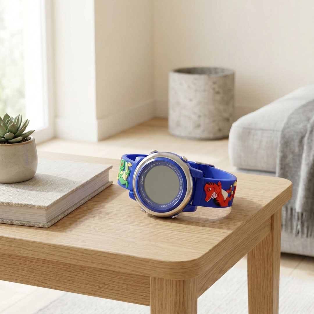 שעון חכם לילדים Dino Time בעיצוב עמיד למים בדירוג 3ATM, עם שעון מעורר דיגיטלי