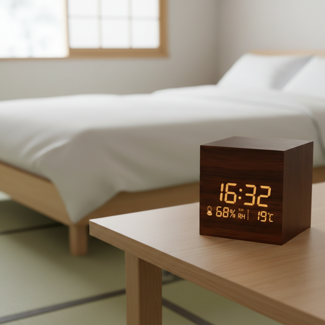 Reloj despertador LED cúbico - pantalla digital compacta, temporizador de mesita de noche