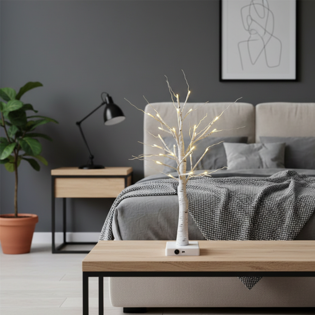 USB給電式白樺ツリーLEDライト装飾 - 暖かな光のアクセント