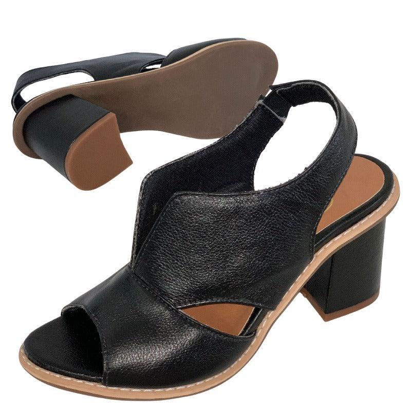 Damen-Ledersandalen mit Blockabsatz, offener Zehenpartie, Bordeauxrot