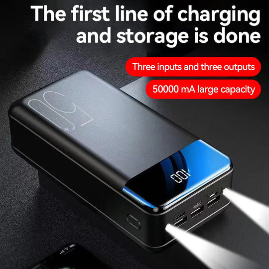 50,000 mAh充电宝 - 快速充电、USB-C、LED灯