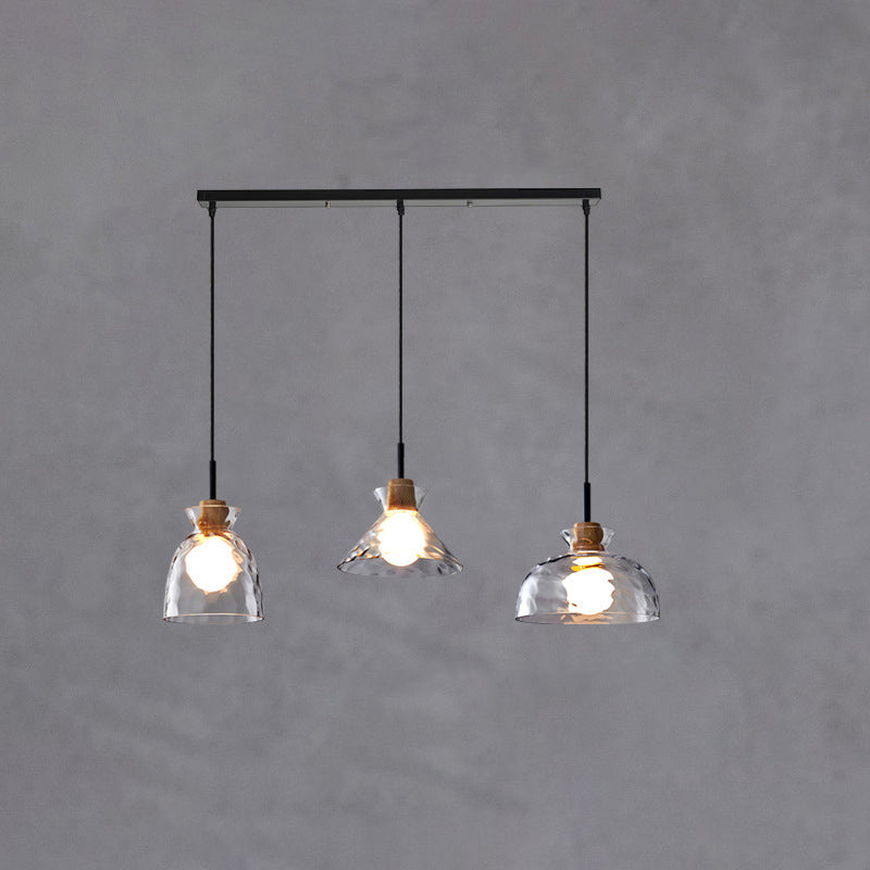 E26-Pendelleuchte – Transparenter Glasschirm mit Holz, Retro