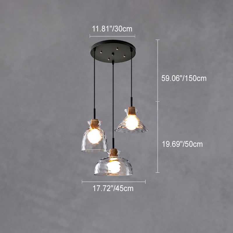 E26-Pendelleuchte – Transparenter Glasschirm mit Holz, Retro