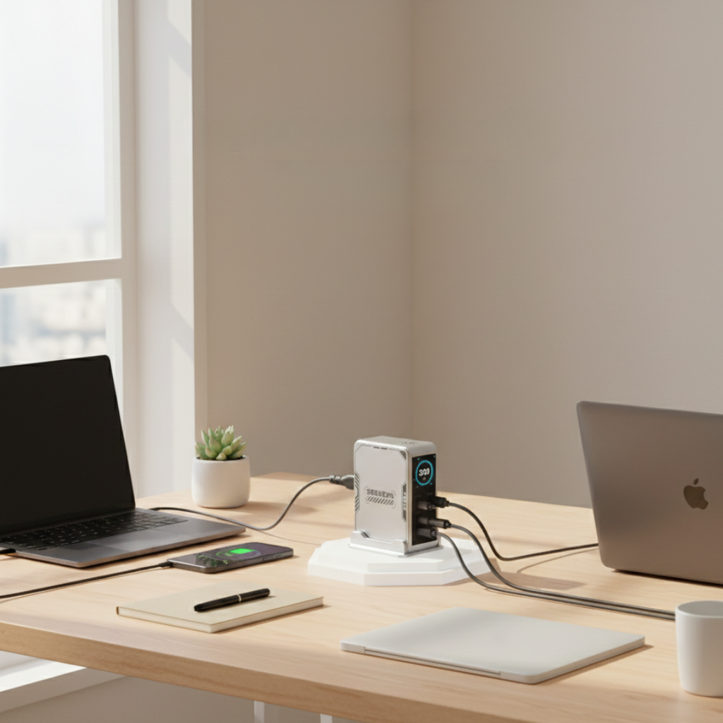 PowerHub 300 W GaN-lader - seks USB-porter, fire USB-C- og to USB-A-utganger