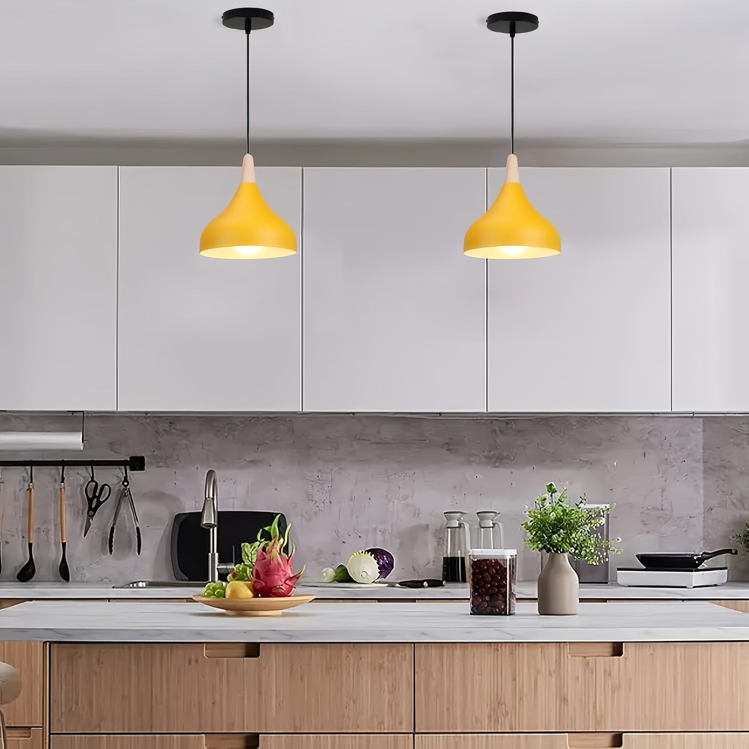 Modern Teardrop Pendant Light | Metal & Wood Hanging Lamp | Wildoxy