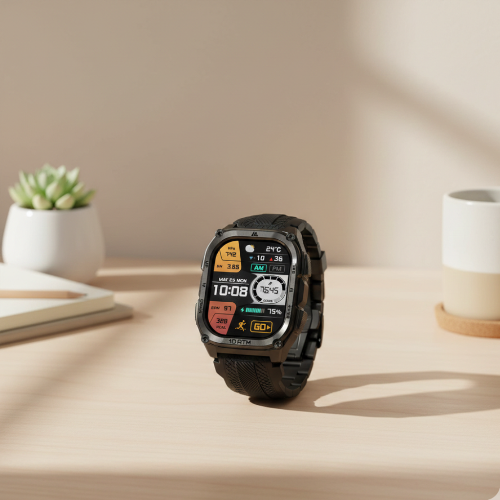 Wytrzymały wojskowy smartwatch GPS — wyświetlacz AMOLED 1,96 cala, wodoodporność 10 ATM