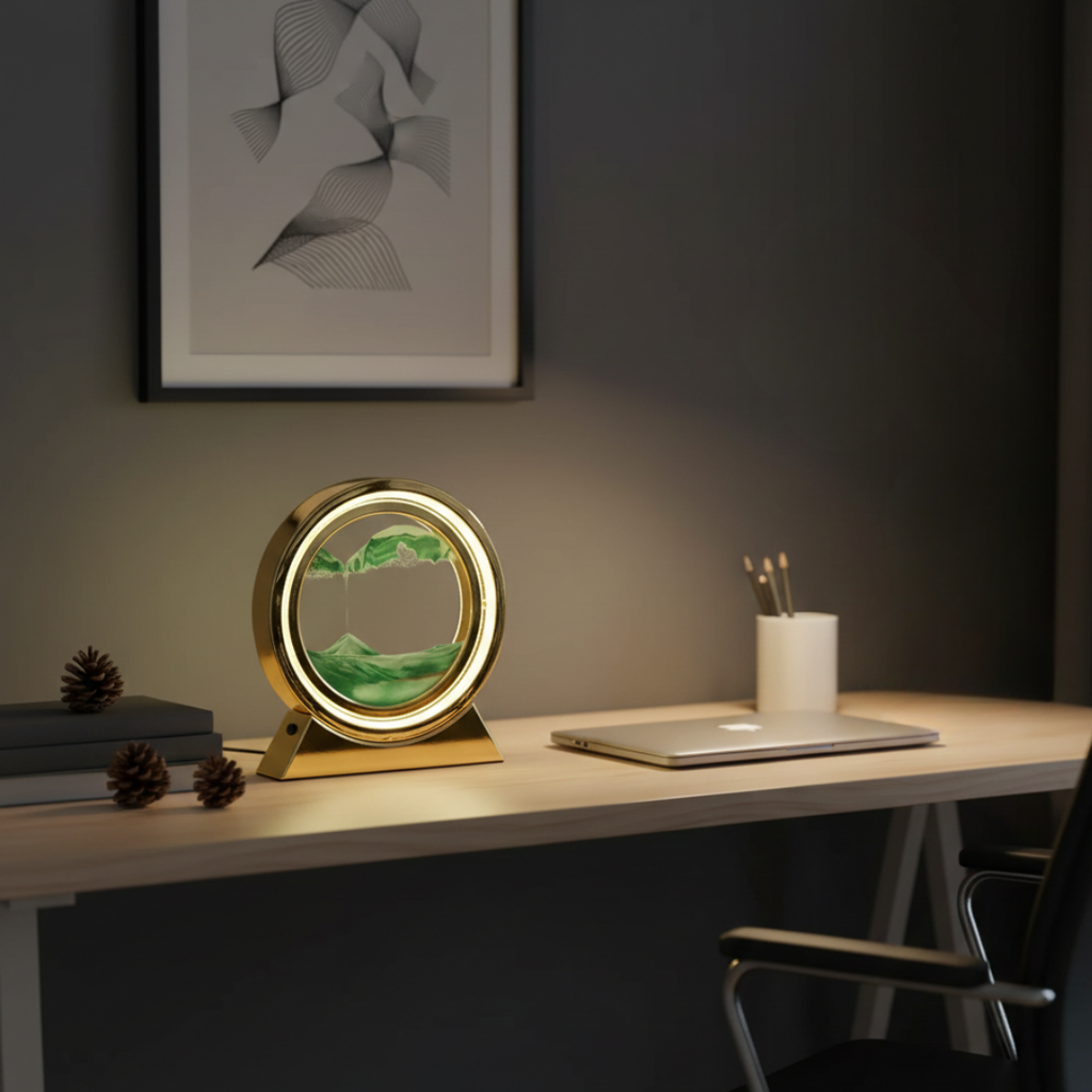 Sculptural Kinetic Sand Desk Lamp — Flowing Quicksand Design