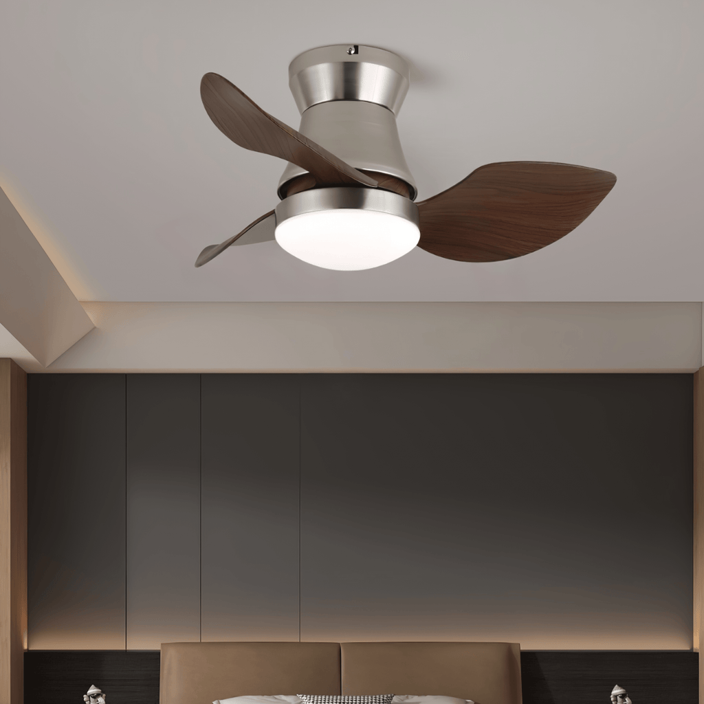 Modern Ceiling Fan with Lighting, Wood & Metal, ø60×30cm