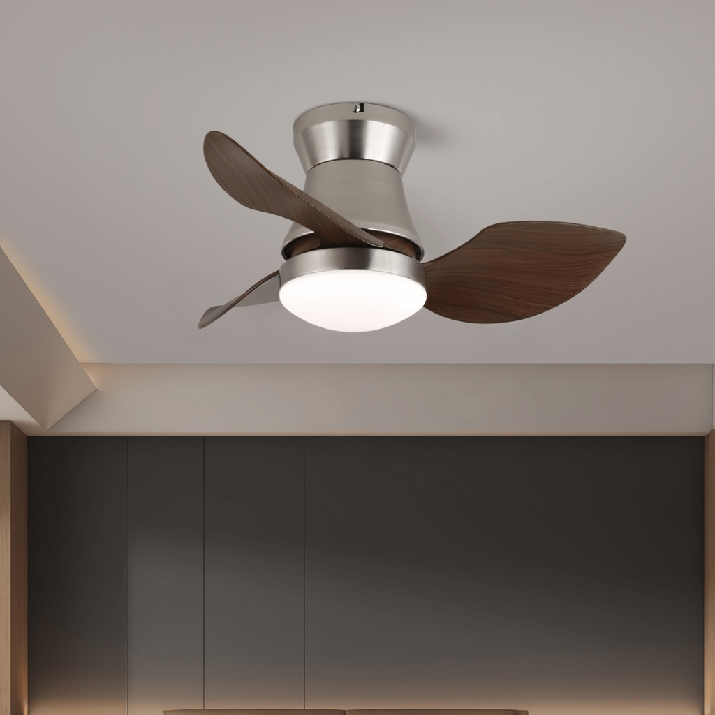 Modern Ceiling Fan with Lighting, Wood & Metal, ø60×30cm