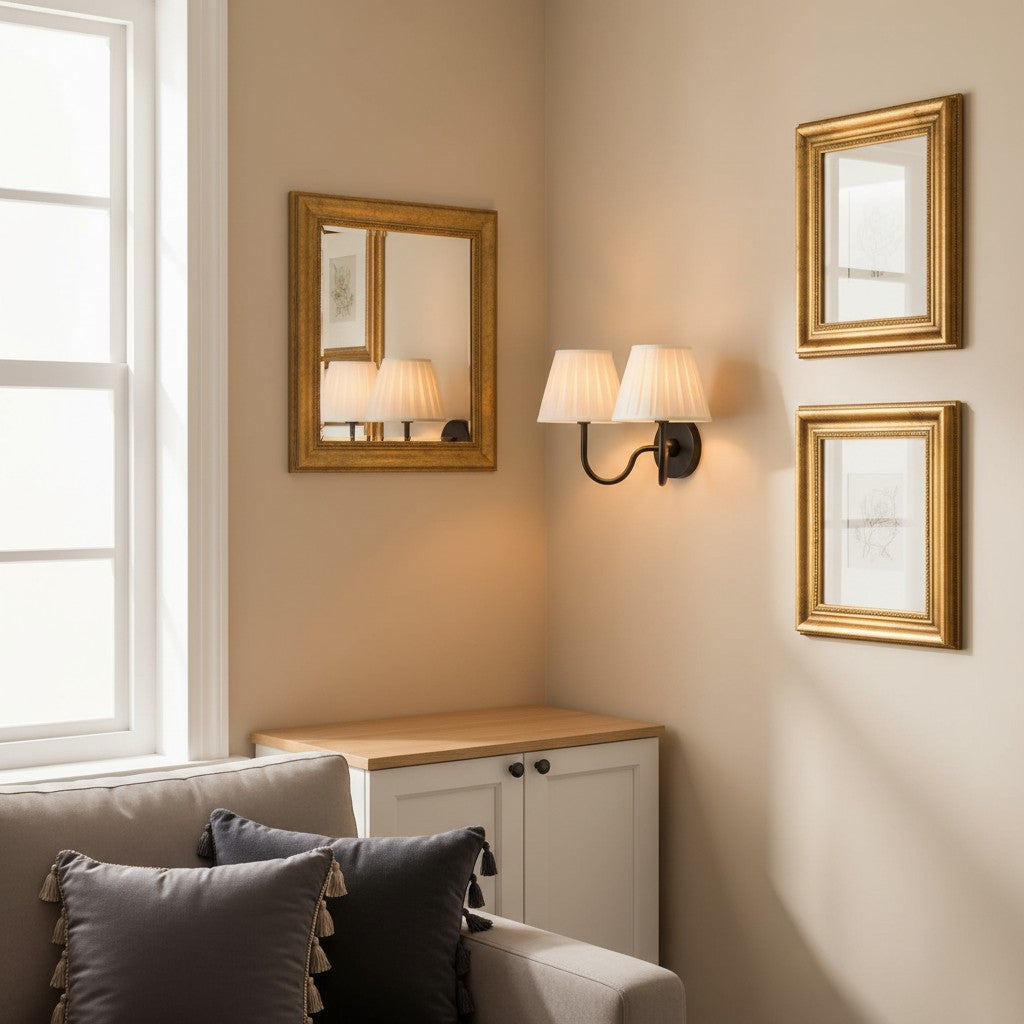 Wandlamp met geplooide lampenkap – rustieke lamp van metaal & linnen