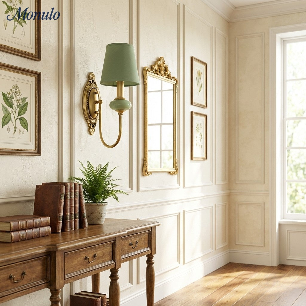 Keramische wandlamp met stoffen kap, 1 of 2 E27-lampen