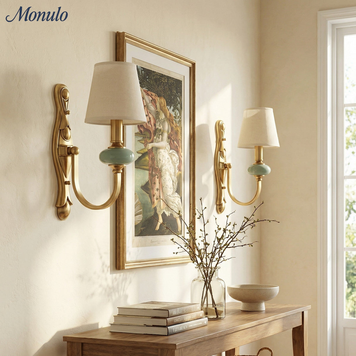 Keramische wandlamp met stoffen kap, 1 of 2 E27-lampen