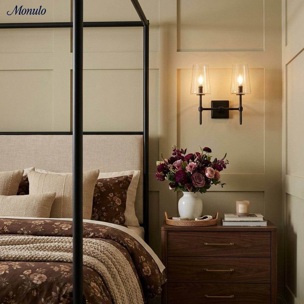 Wandlamp van helder glas — configuratie van één tot drie lampen