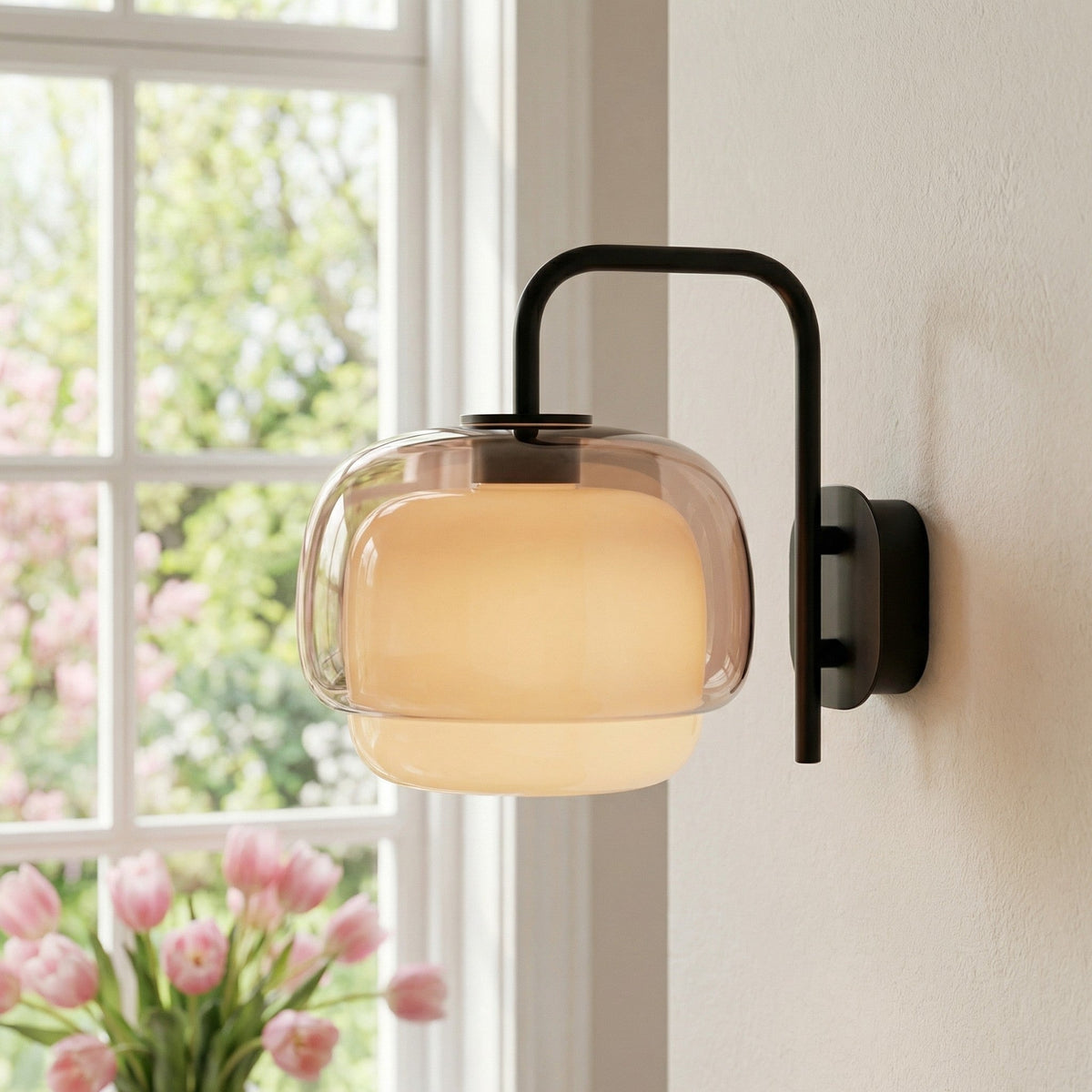 Colored Glass Wall Lamp — Round LED Shade, Green, Pink, Orange