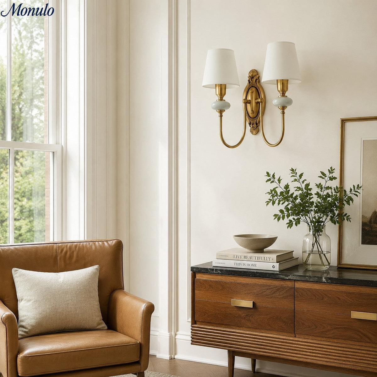 Keramische wandlamp met stoffen kap, 1 of 2 E27-lampen