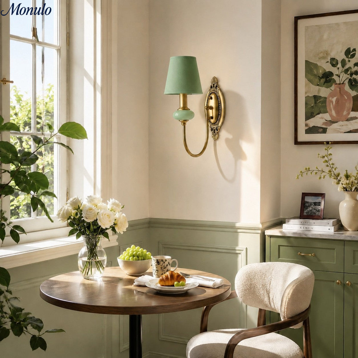 Keramische wandlamp met stoffen kap, 1 of 2 E27-lampen