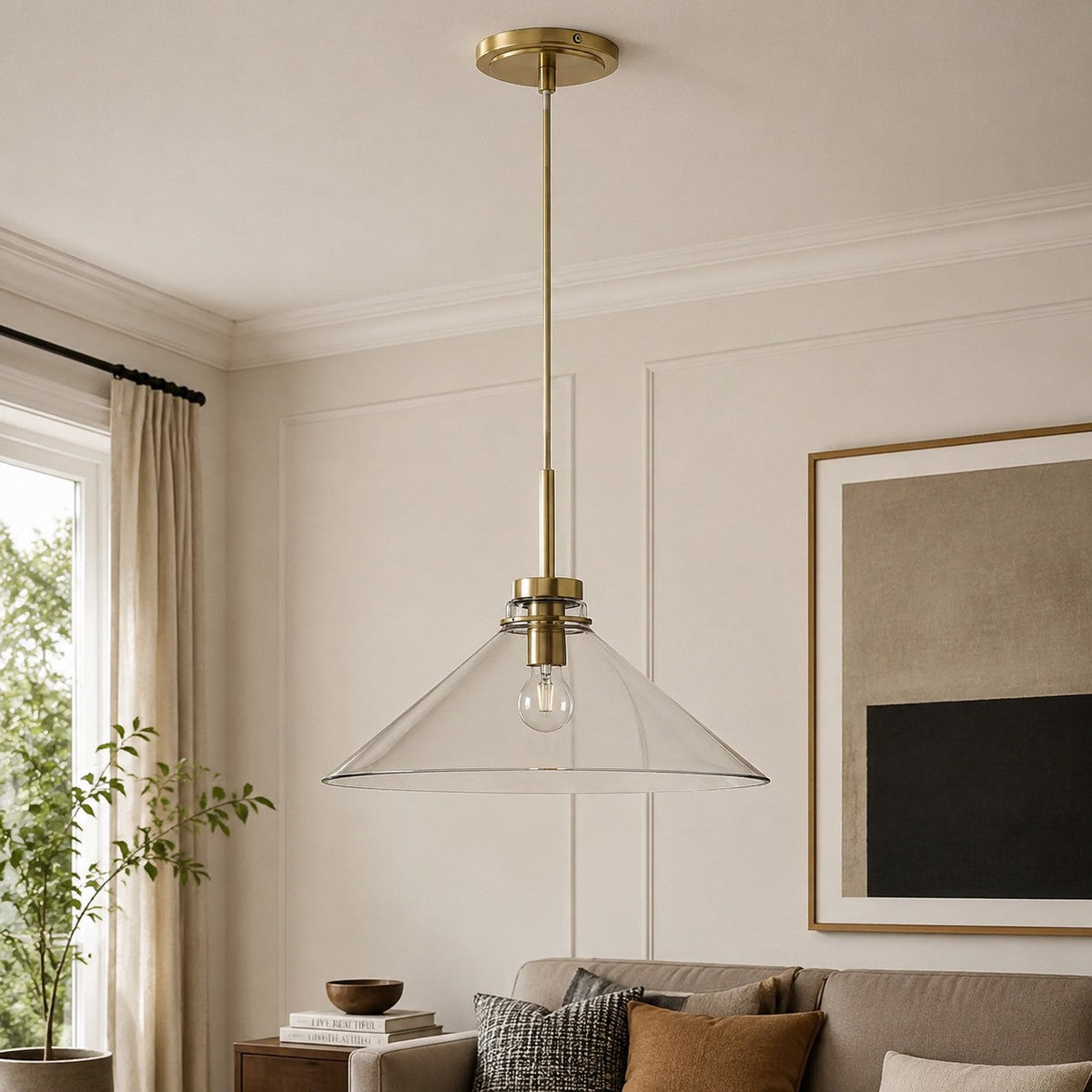 Kegelförmige Pendelleuchte — dimmbarer Landhausstil