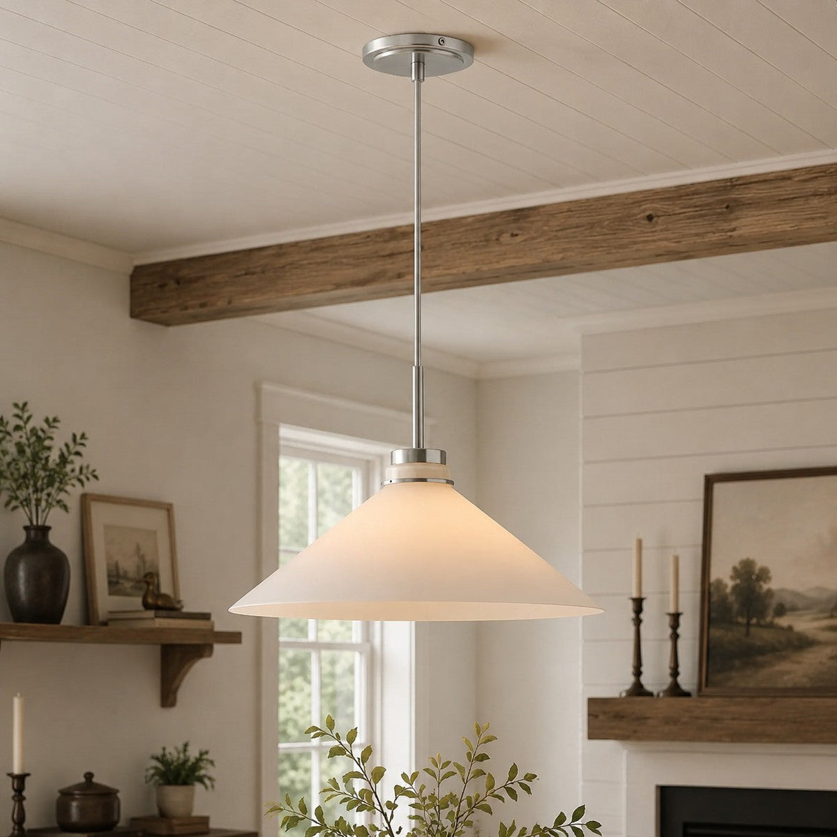 Kegelförmige Pendelleuchte — dimmbarer Landhausstil