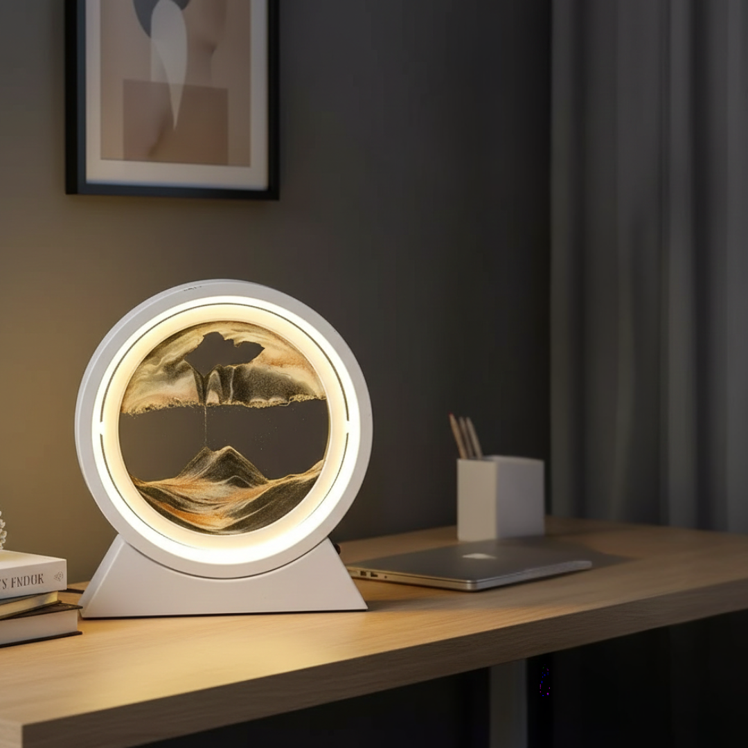 Sculptural Kinetic Sand Desk Lamp — Flowing Quicksand Design